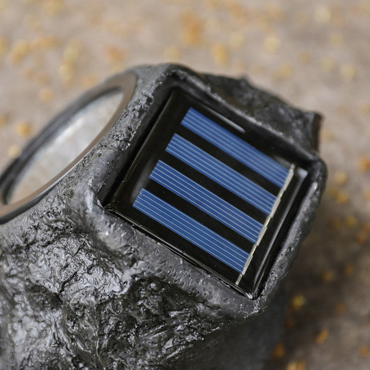 Solar-Powered LED Faux-Rock Garden Spotlight With Integrated Solar Panel And Weatherproof Textured Resin Housing Kalsten