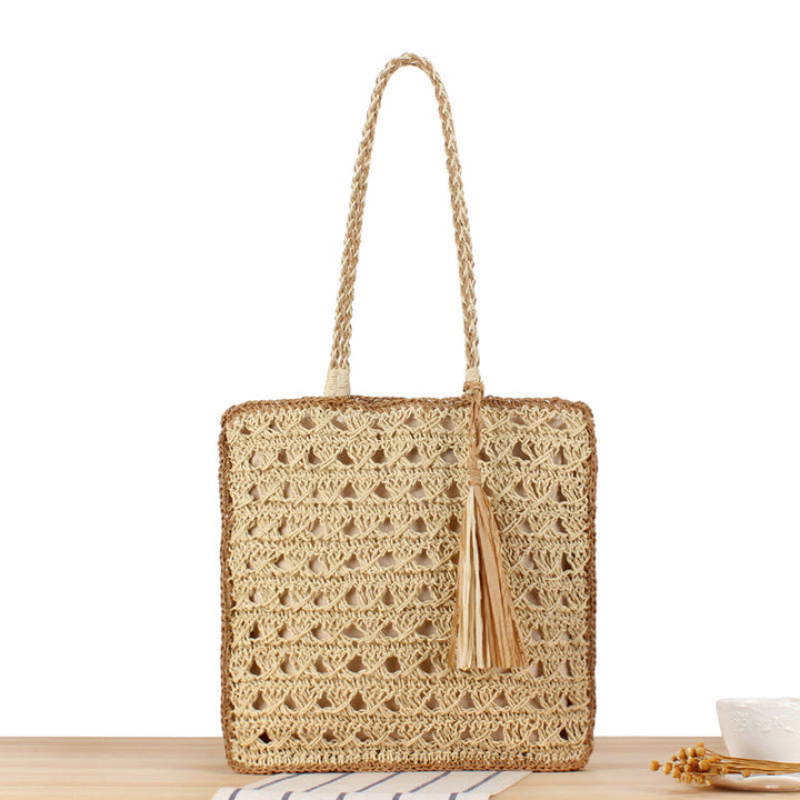 Trendy Braided Beach Bag with Tassels and Sturdy Design Kalsten