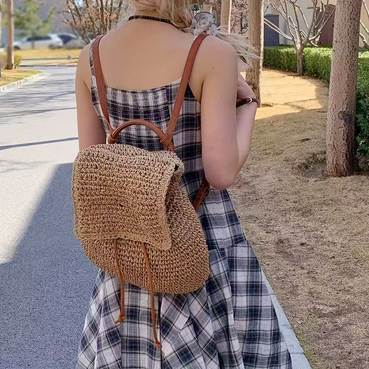 Backpack with Hand-Crocheted Design and Sturdy Leather Straps Kalsten