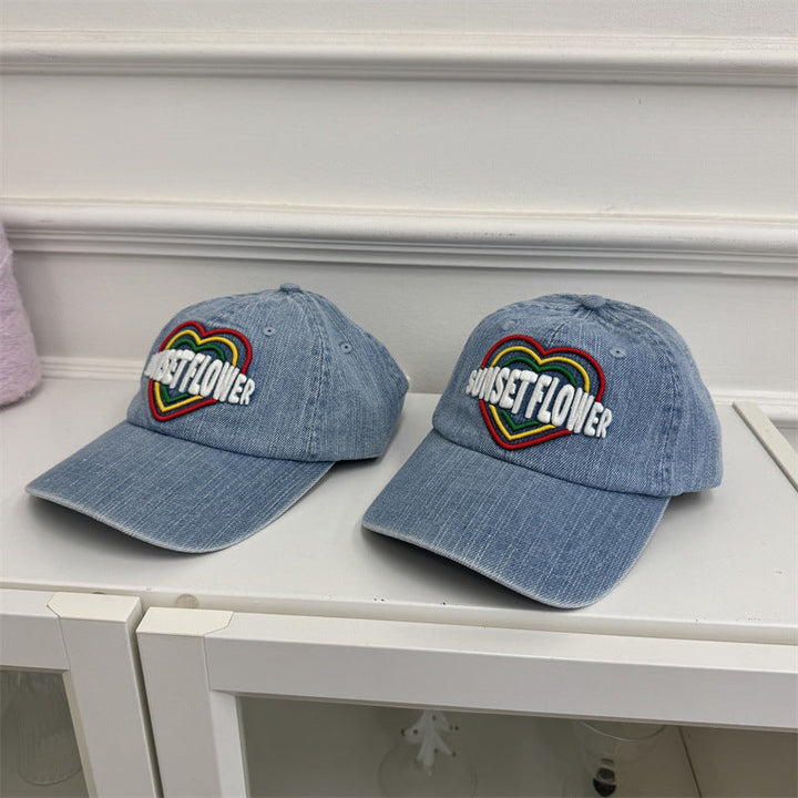 Women's Embroidered Heart Design Denim Baseball Cap Kalsten