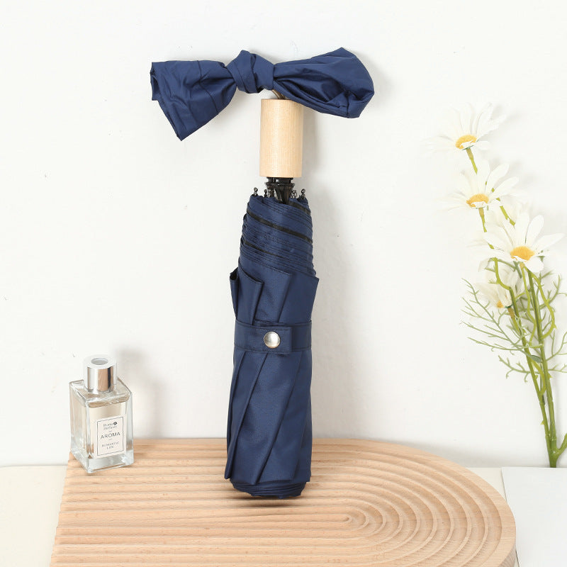Women's Elegant Folding Umbrella with Wooden Handle Kalsten