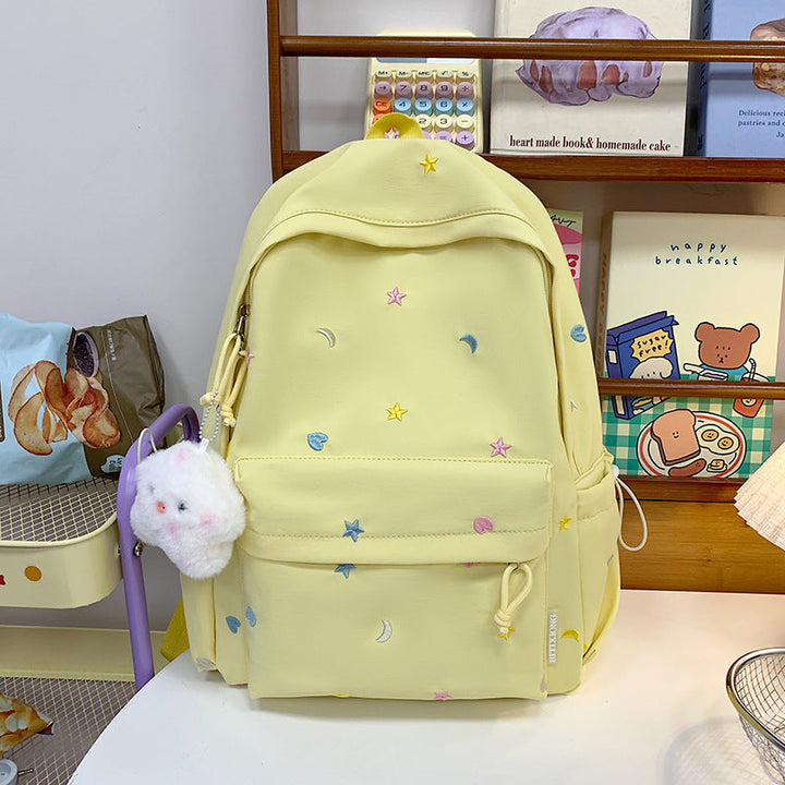 Embroidered Star and Moon Pattern School Backpack