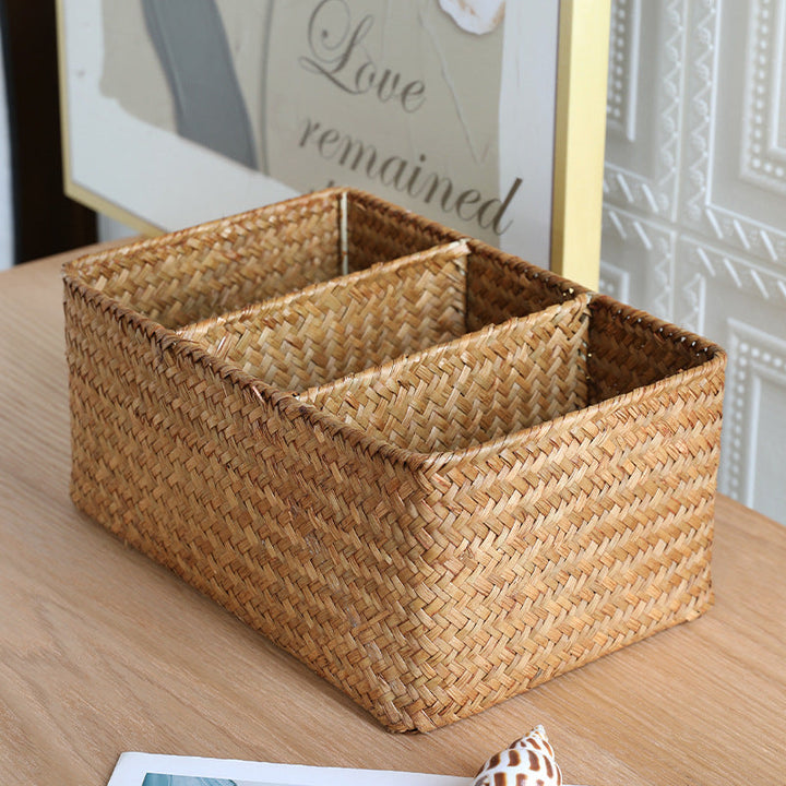 Multi-Compartment Natural Woven Storage Basket Kalsten