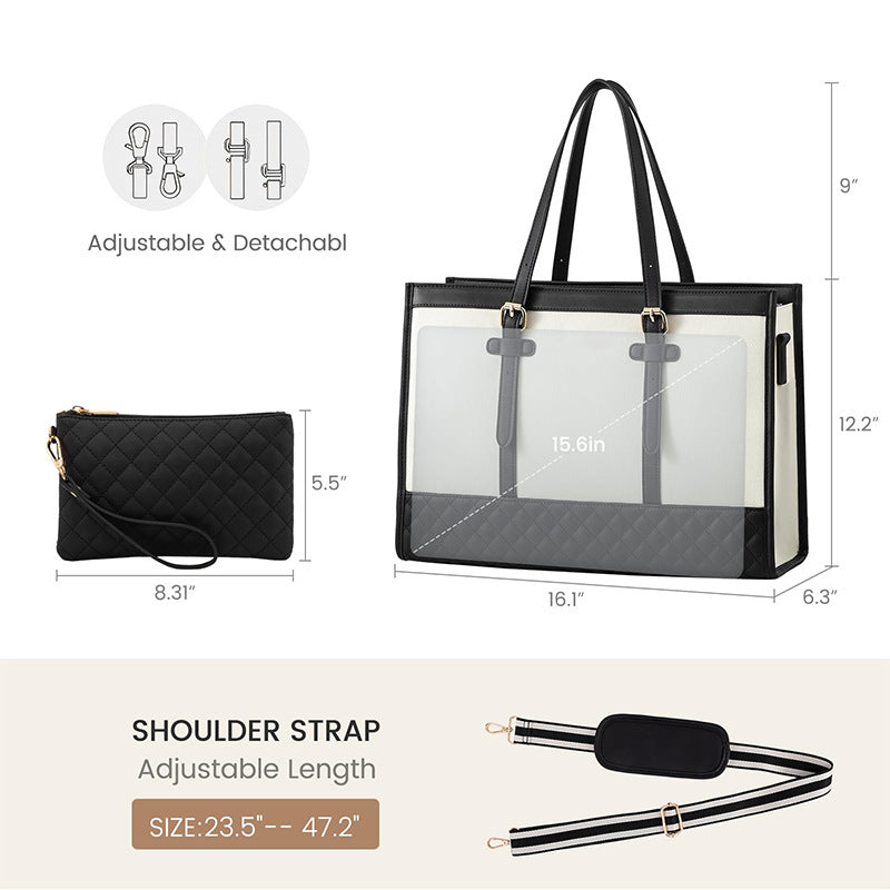 Stylish Quilted Tote Bag with Removable Cosmetic Compartment Kalsten