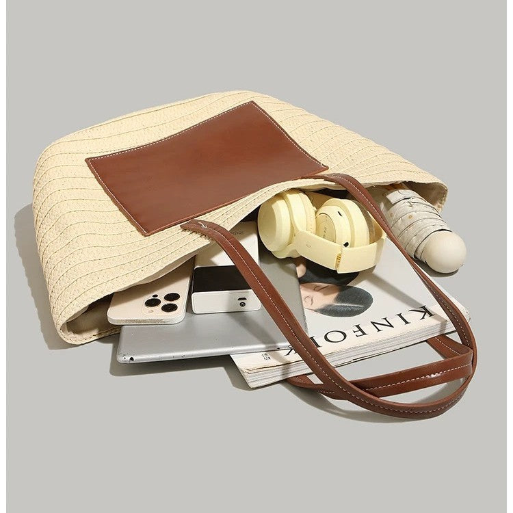Spacious macrame tote bag with elegant leather accent Kalsten