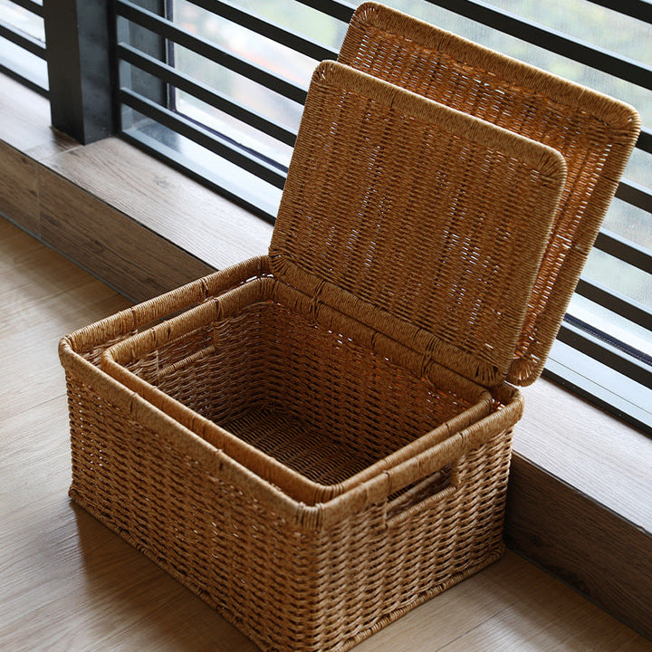 Unisex Rectangular Storage Basket with Decorative Lid Kalsten
