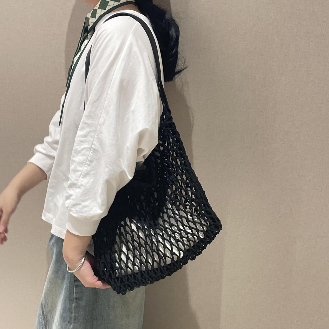 Elegant mesh bag with leather handles Kalsten