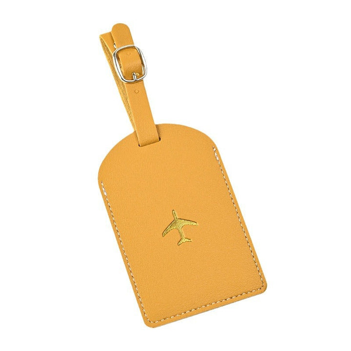premium leather luggage tag with adjustable buckle strap and embossed airplane Kalsten