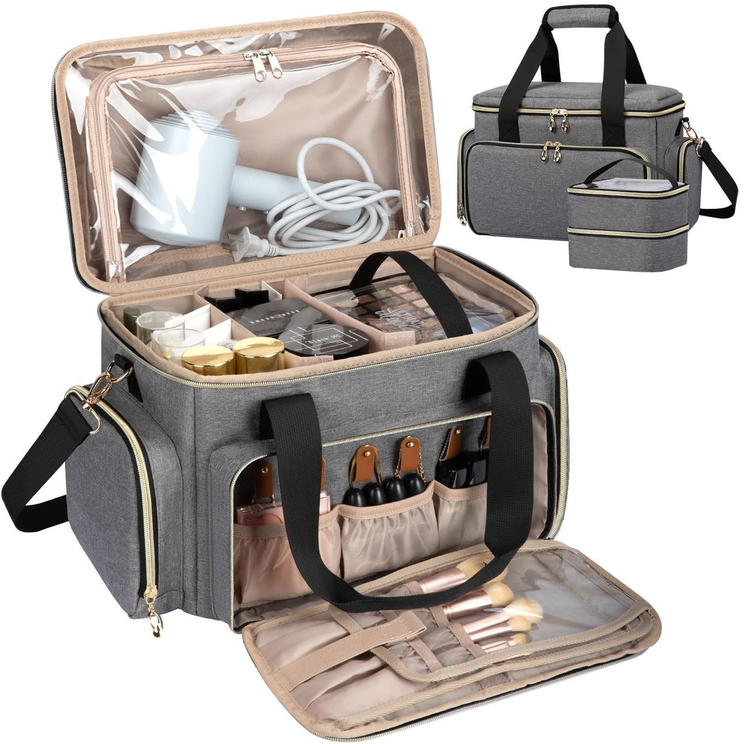 Cosmetic organizer bag with multiple compartments and transparent pockets Kalsten