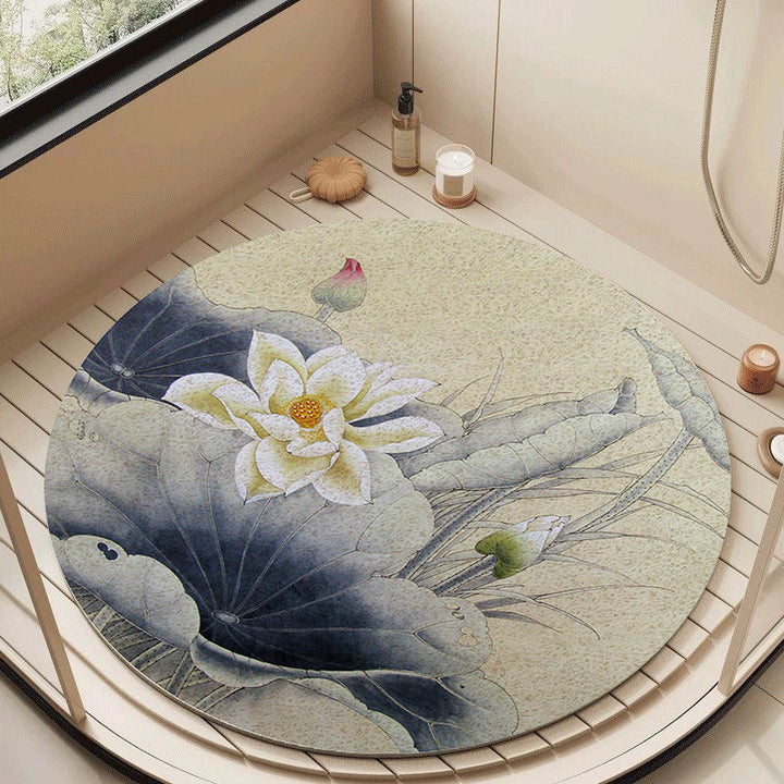Floral Design Circular Bath Mat Kalsten