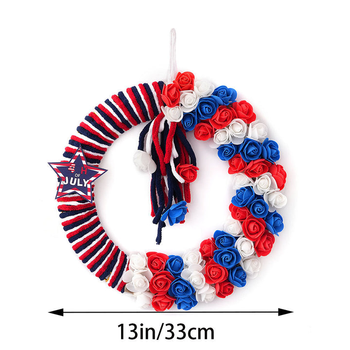 Unisex nan festive door and wall wreath made of foam roses and wrapped textile ribbon Kalsten
