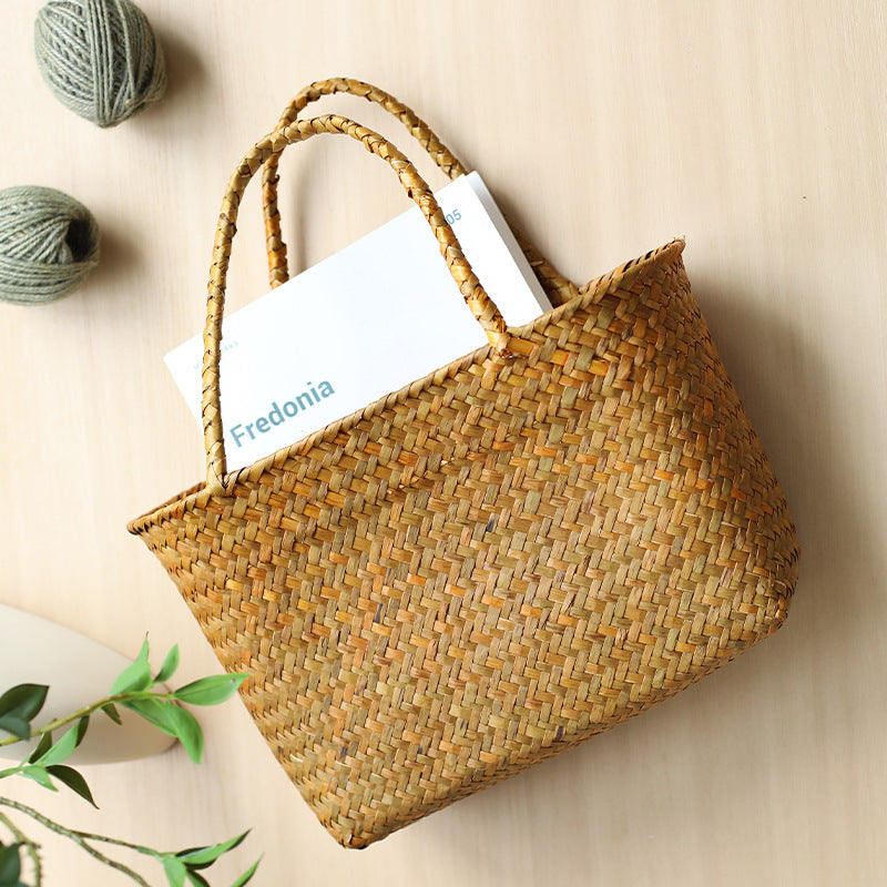 Unisex Handwoven Shopping Container with Double Handle Kalsten
