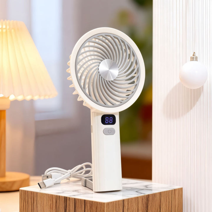 Ladies Portable Hand Fan with LCD Temperature Display and Rechargeable Battery Kalsten