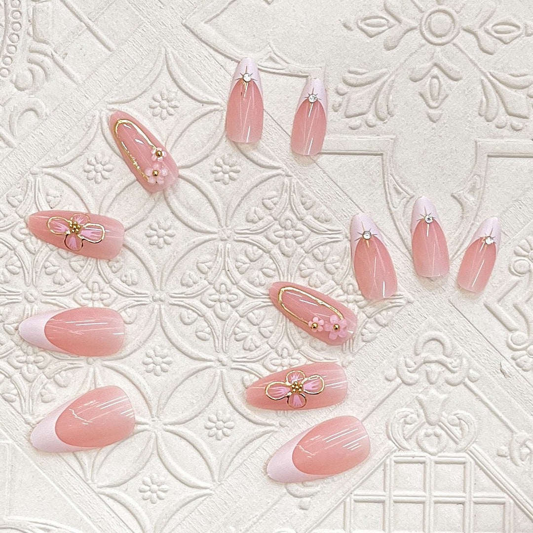 Elegant Press-On Nail Art Set with Floral Accents Kalsten
