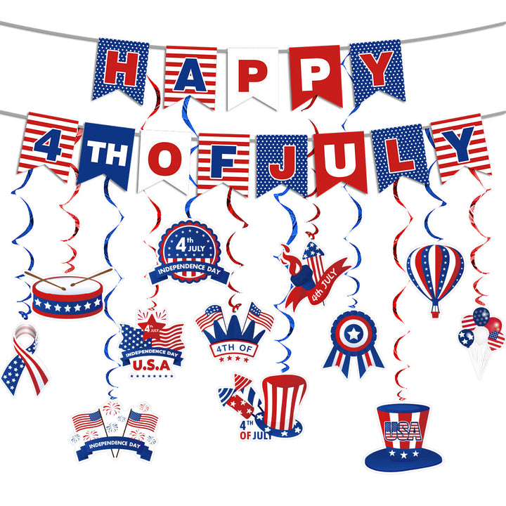 Unisex hanging party decoration hanger with spirals, patriotic symbol pendants and hanging loops Kalsten