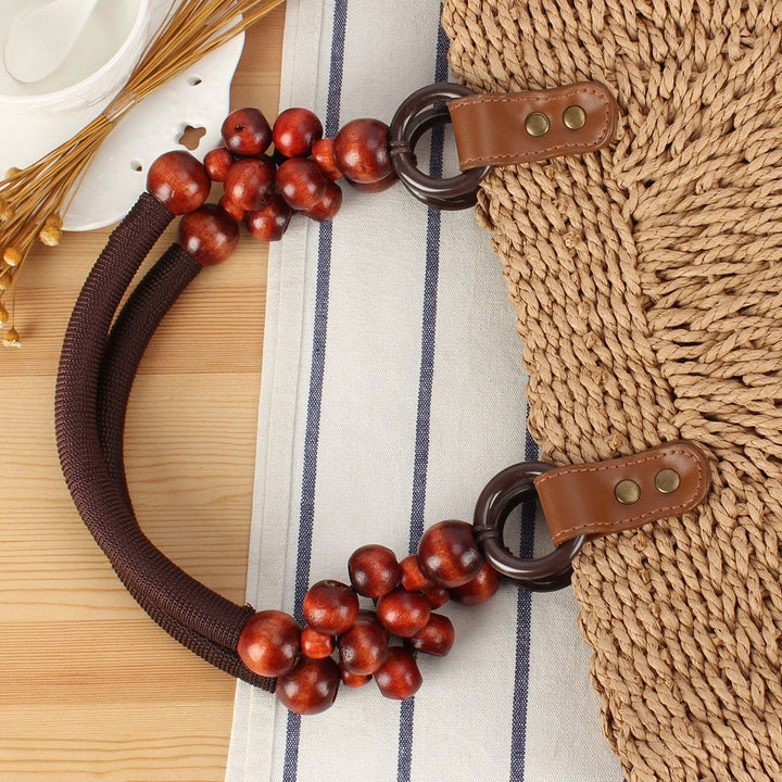 Handbag with Decorative Wooden Beads and Natural Wicker Kalsten