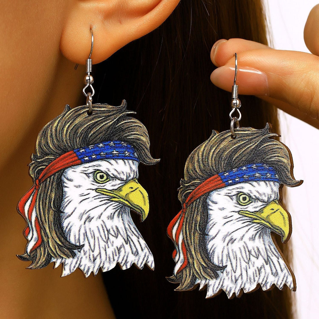 Women's nan patriotic novelty dangle hook earrings with laser-printed wooden fireworks charm Kalsten