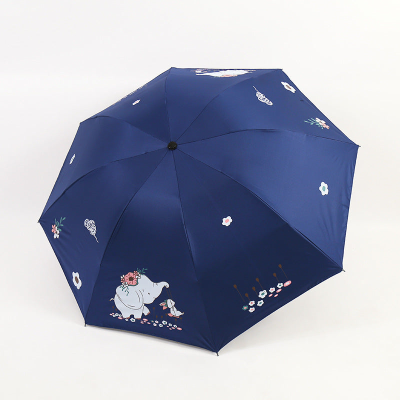 Women Folding Umbrella with Cute Elephant Design Kalsten