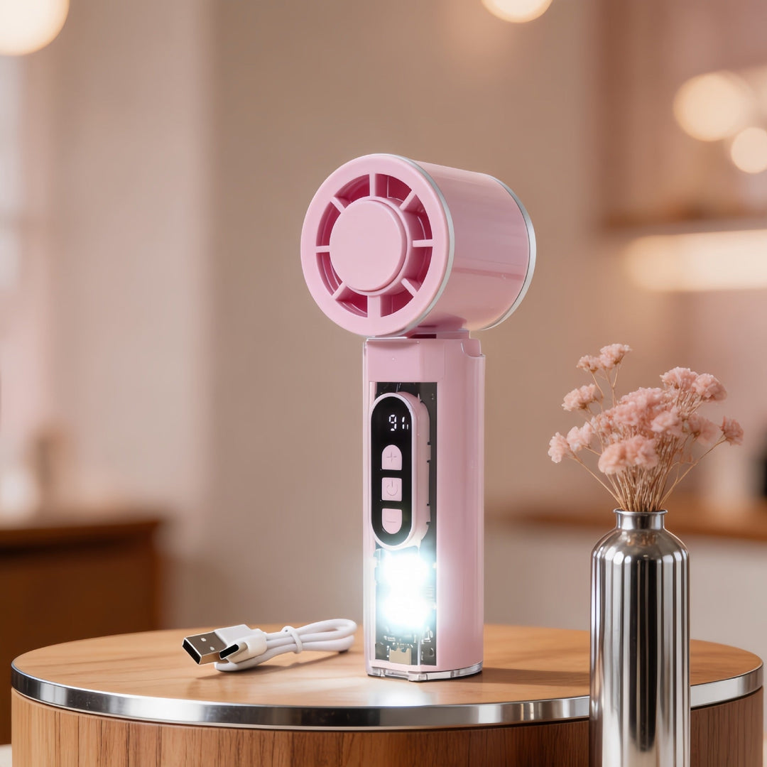 Women Portable Mini Fan with Digital Display and LED Lighting Kalsten