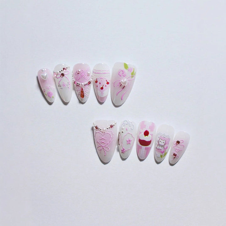 Artistic Heart-Embellished Press-On Nail Set Kalsten