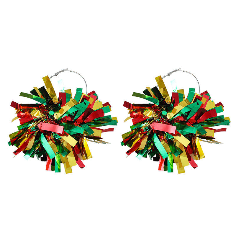 Women with eye-catching pompom hoops with lametta tassels and lightweight wire closure Kalsten