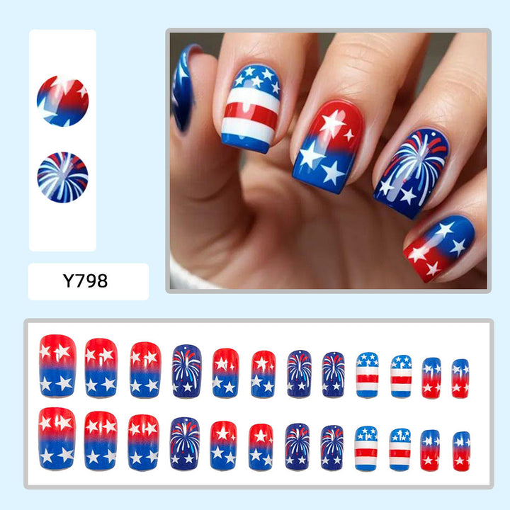 Women's nan patriotic press-on manicure kit with star and fireworks nail wraps Kalsten