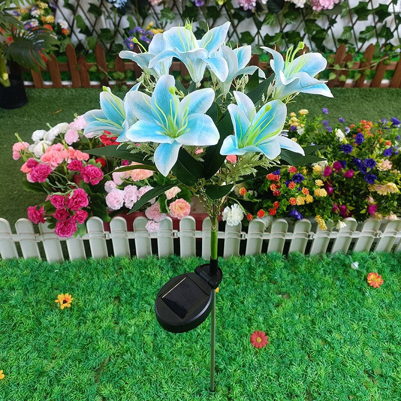 Solar LED Lily Garden Stake Light With Integrated Fairy String And Lifelike Silk Petals Kalsten