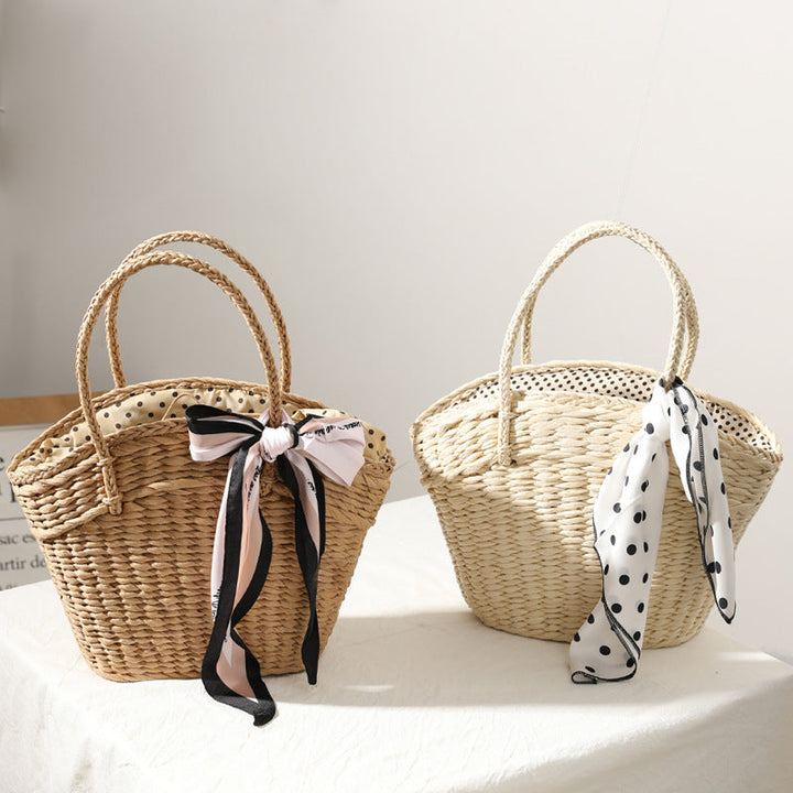 Braided beach bag with dotted inner pocket Kalsten