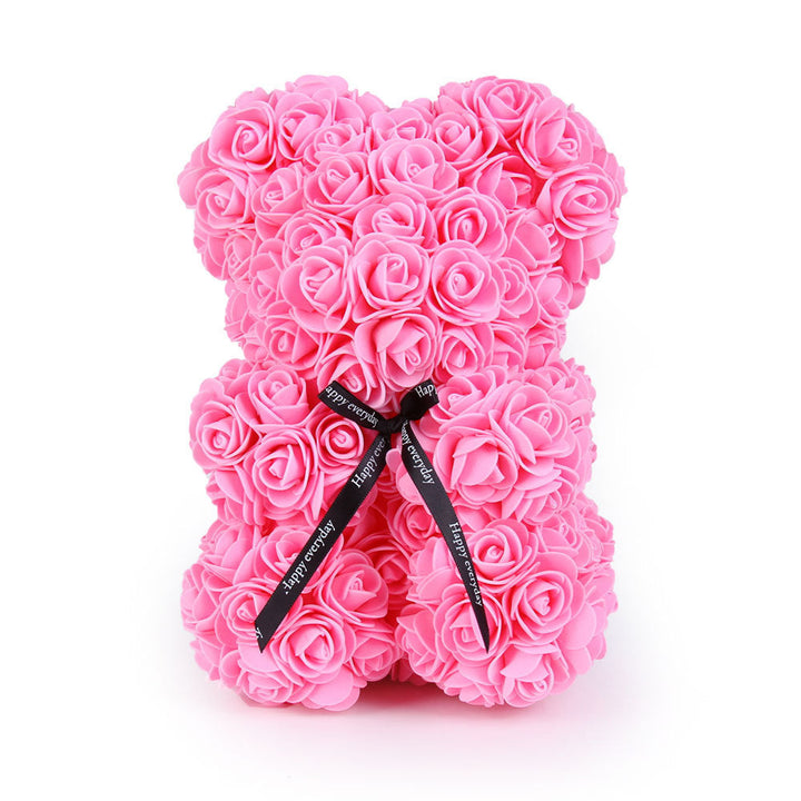 Handcrafted Foam Rose Teddy Bear Gift Sculpture With Satin Ribbon