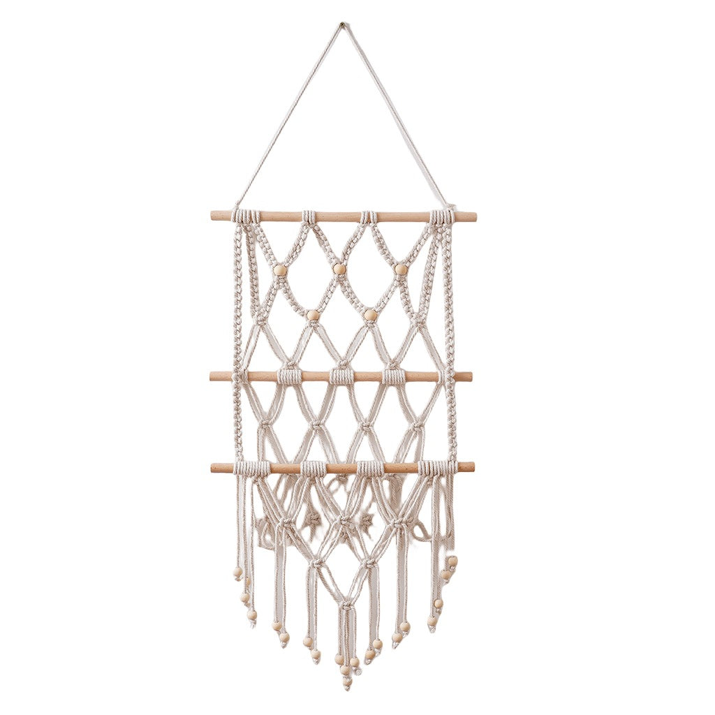 Macrame Wall Hanging with Natural Wood Accents Acalora