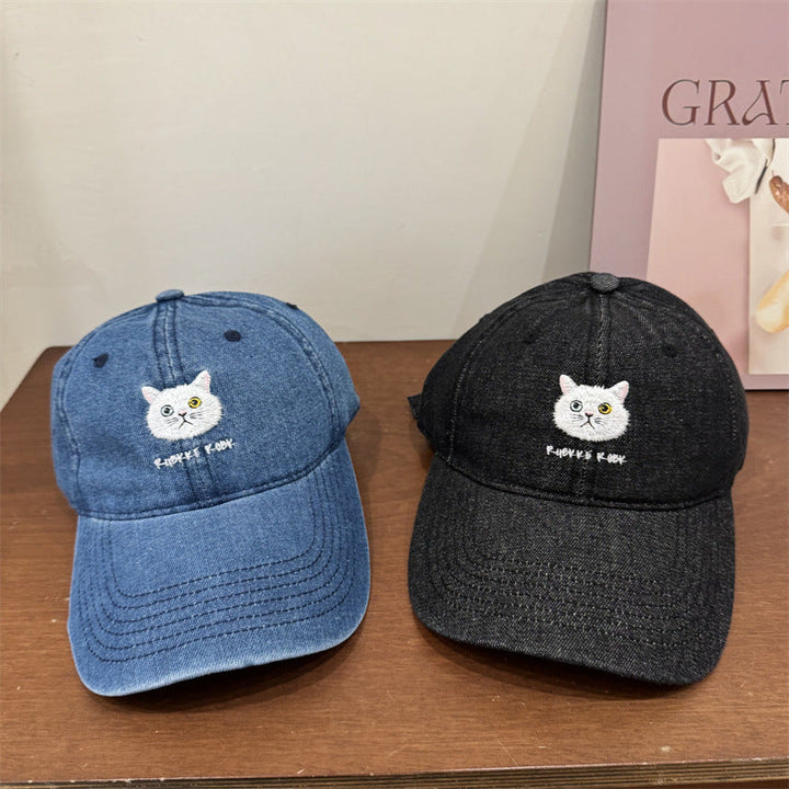 Women's Casual Cotton Baseball Cap with Cat Embroidery Kalsten