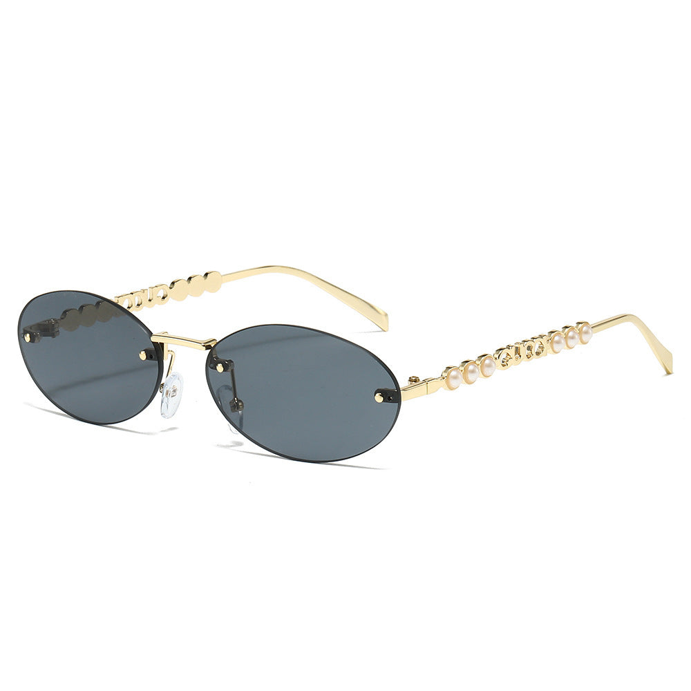 Women's fashionable sunglasses with oval frame and pearl-embellished temples Kalsten