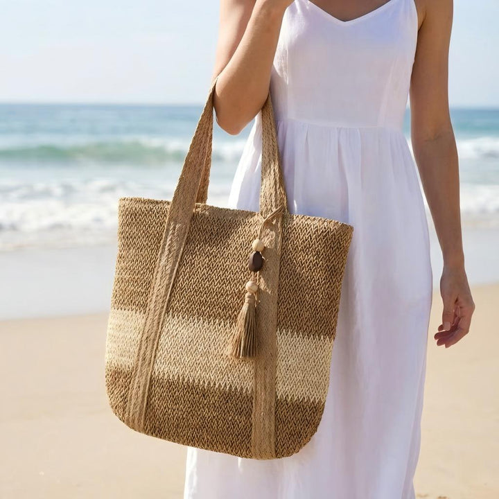 Handbag Made of Natural, Handwoven Straw with Elegant Fringe Kalsten