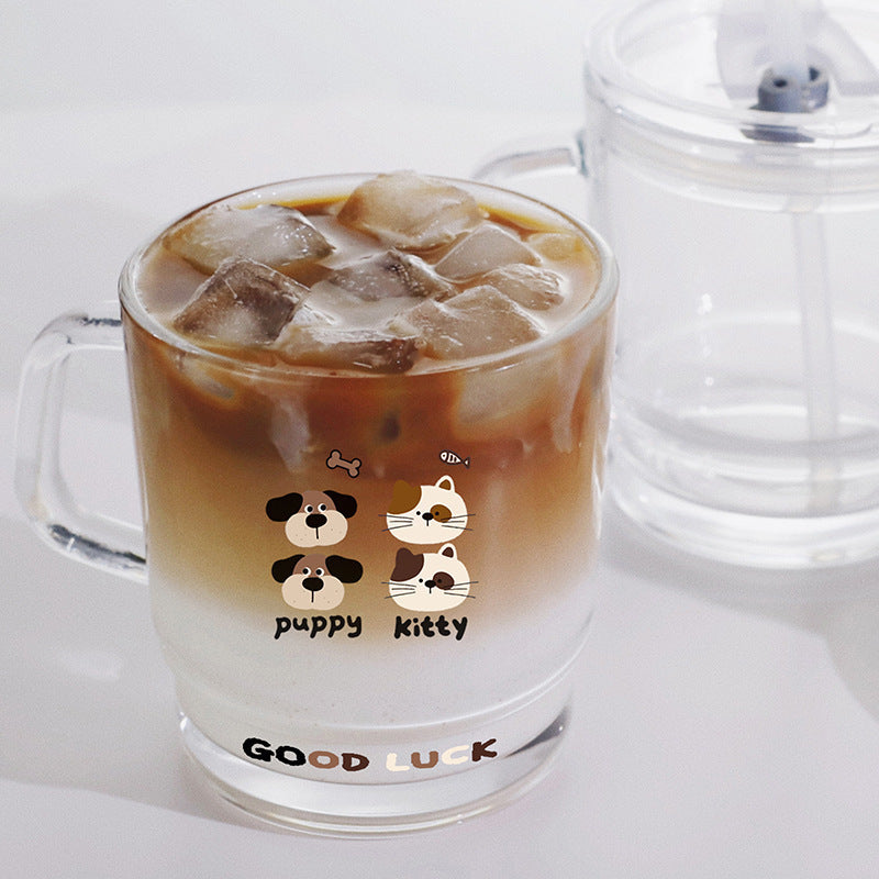 Ladies funny tea glass cup with artistic cat design Kalsten