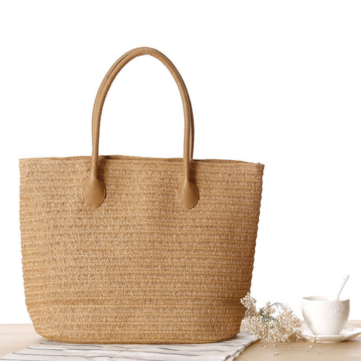 Spacious straw tote bag with elegant leather straps Kalsten