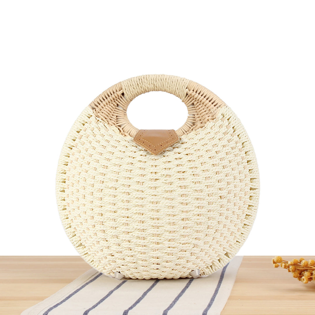 Round straw bag with elegant leather handle Kalsten