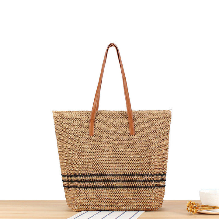 Braided beach bag with leather handles Kalsten