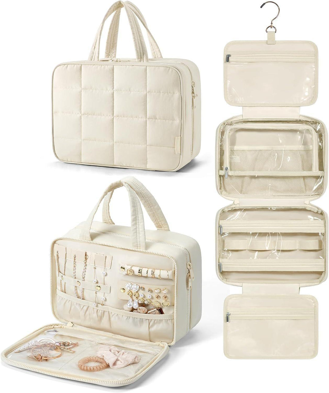 Padded cosmetic organizer bag with practical hanging system Kalsten
