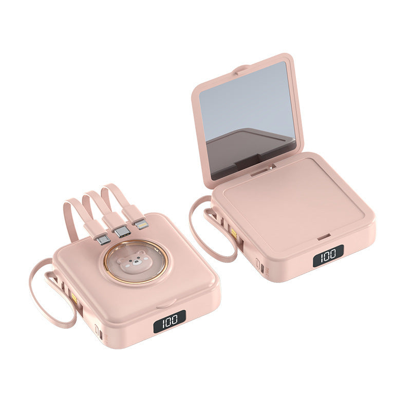 Compact power bank with integrated mirror and multifunction charging cable Kalsten
