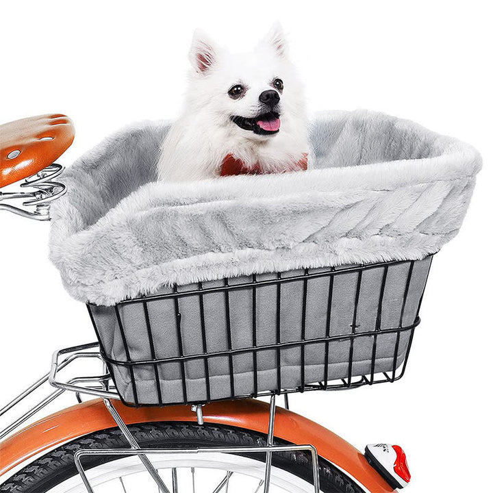 plush lined front bicycle pet basket with secure harness and waterproof liner Kalsten