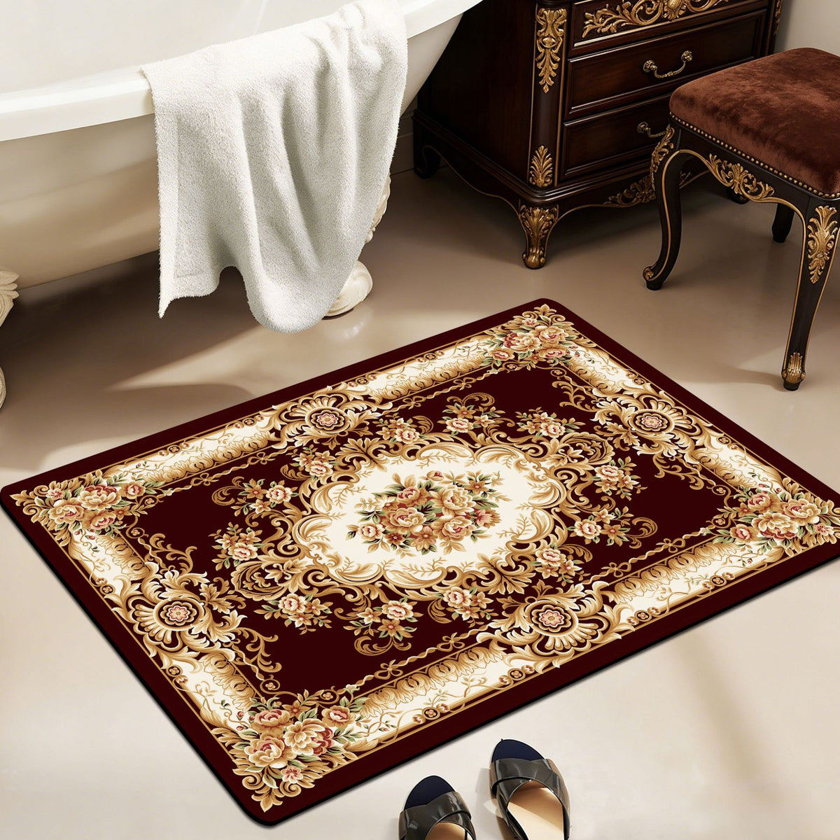 Vintage Floral Design Bath Mat Acalora