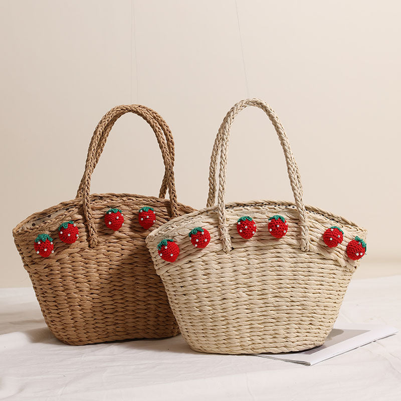 Handmade basket bag with playful strawberry motif Kalsten