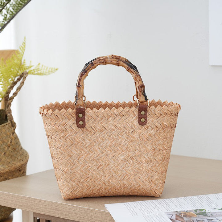 Bamboo Handle Bag Made of Braided Material Kalsten