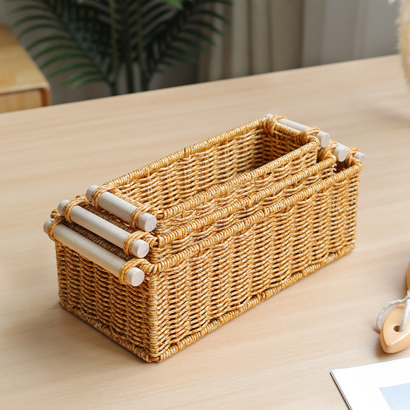 Unisex Rectangular Basket made of woven natural material Kalsten