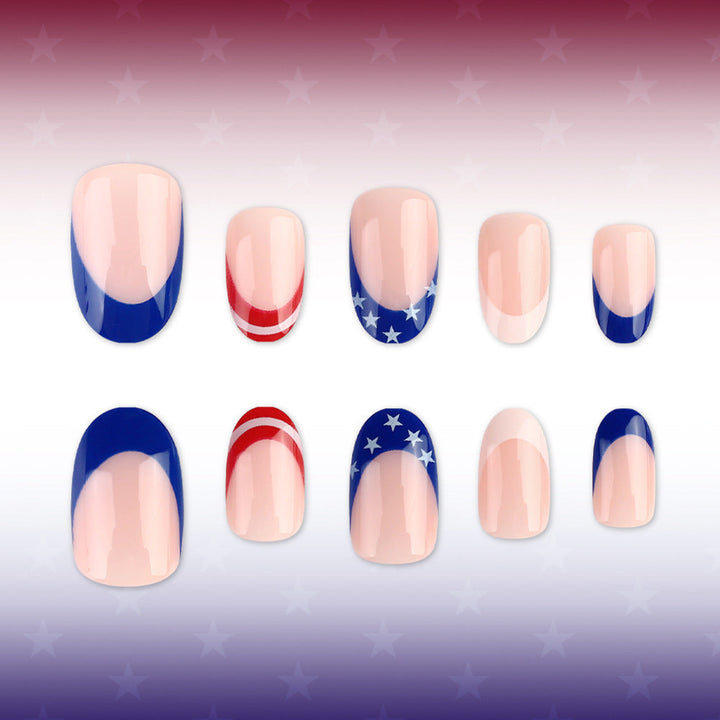 Women's nan patriotic star and stripe gel press-on manicure set almond-shaped glossy durable Kalsten