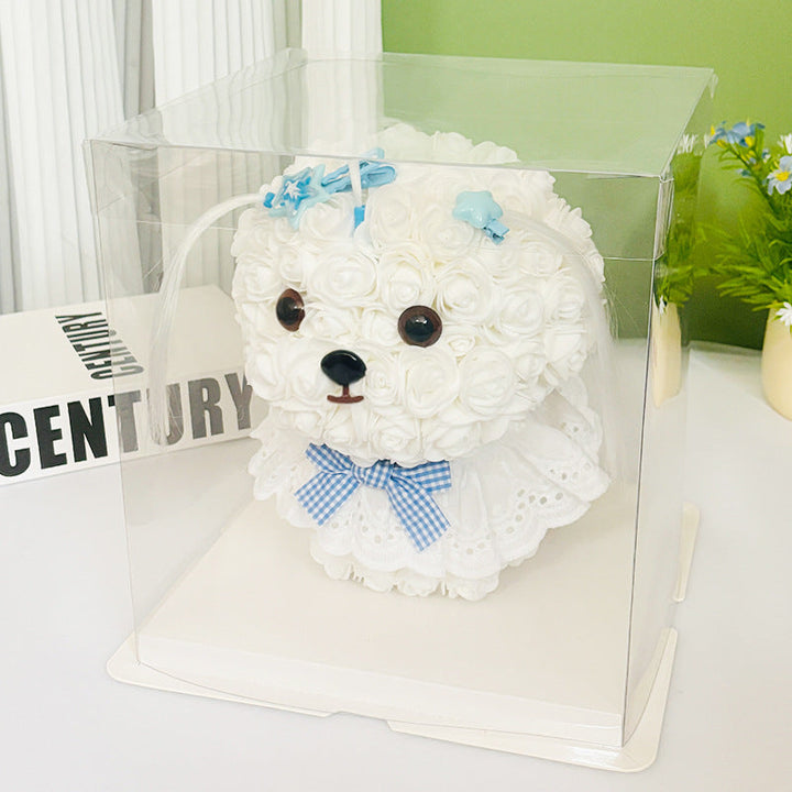 Foam Rose Teddy Bear Gift Sculpture With Satin Ribbon Bow