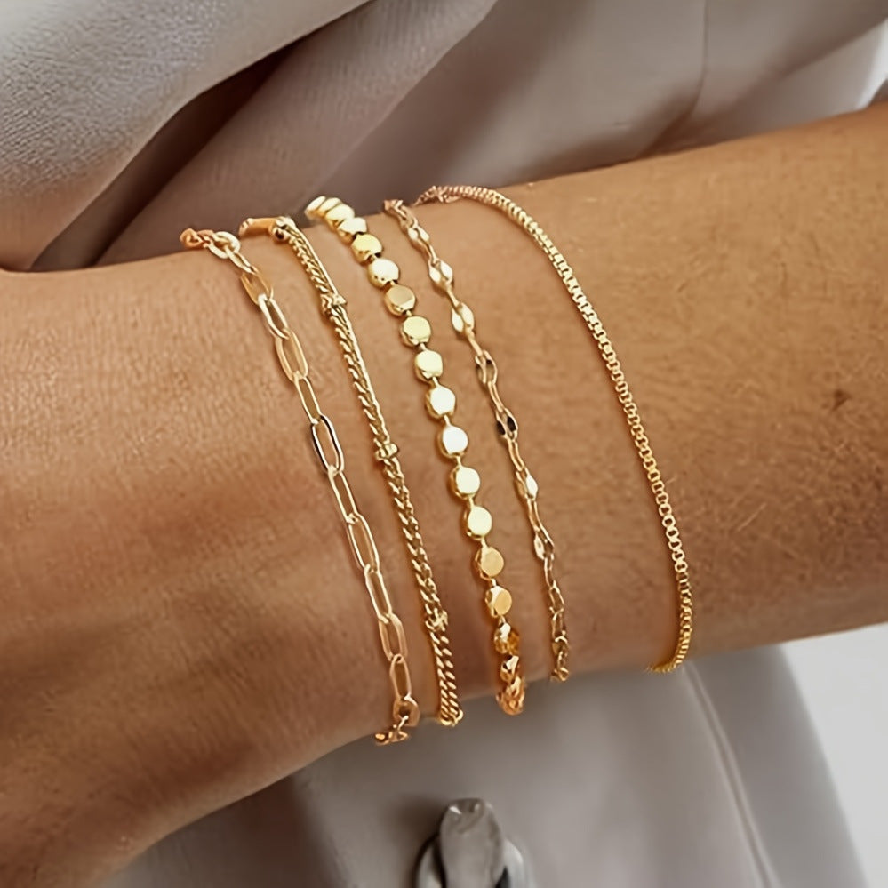 Delicate Gold Chain Bracelet Set Kalsten