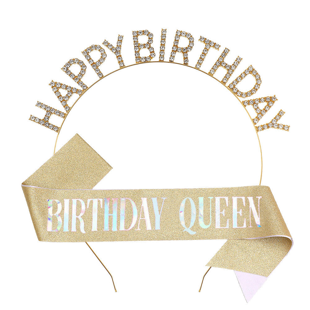 Ladies Glitter Headband with "Happy Birthday" Inscription Kalsten