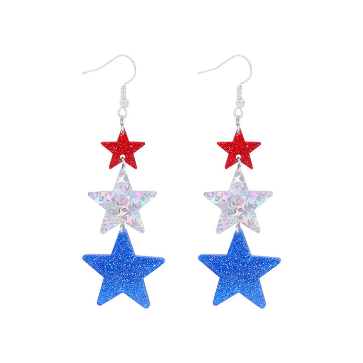 Women's long multi-layer star drop earrings with crystal embellishments and rhodium-plated alloy Kalsten