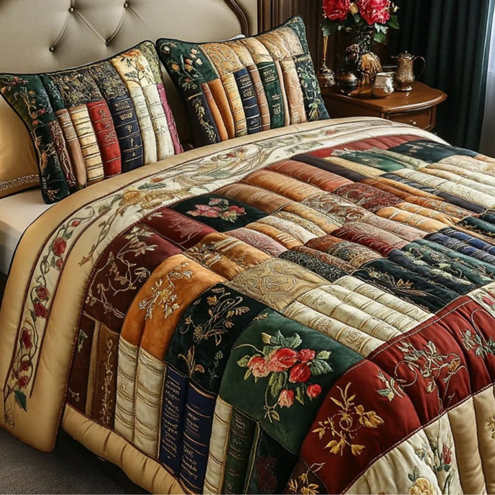Quilted Tree Of Life Comforter Set With Embroidered Jacquard Cover And Matching Shams